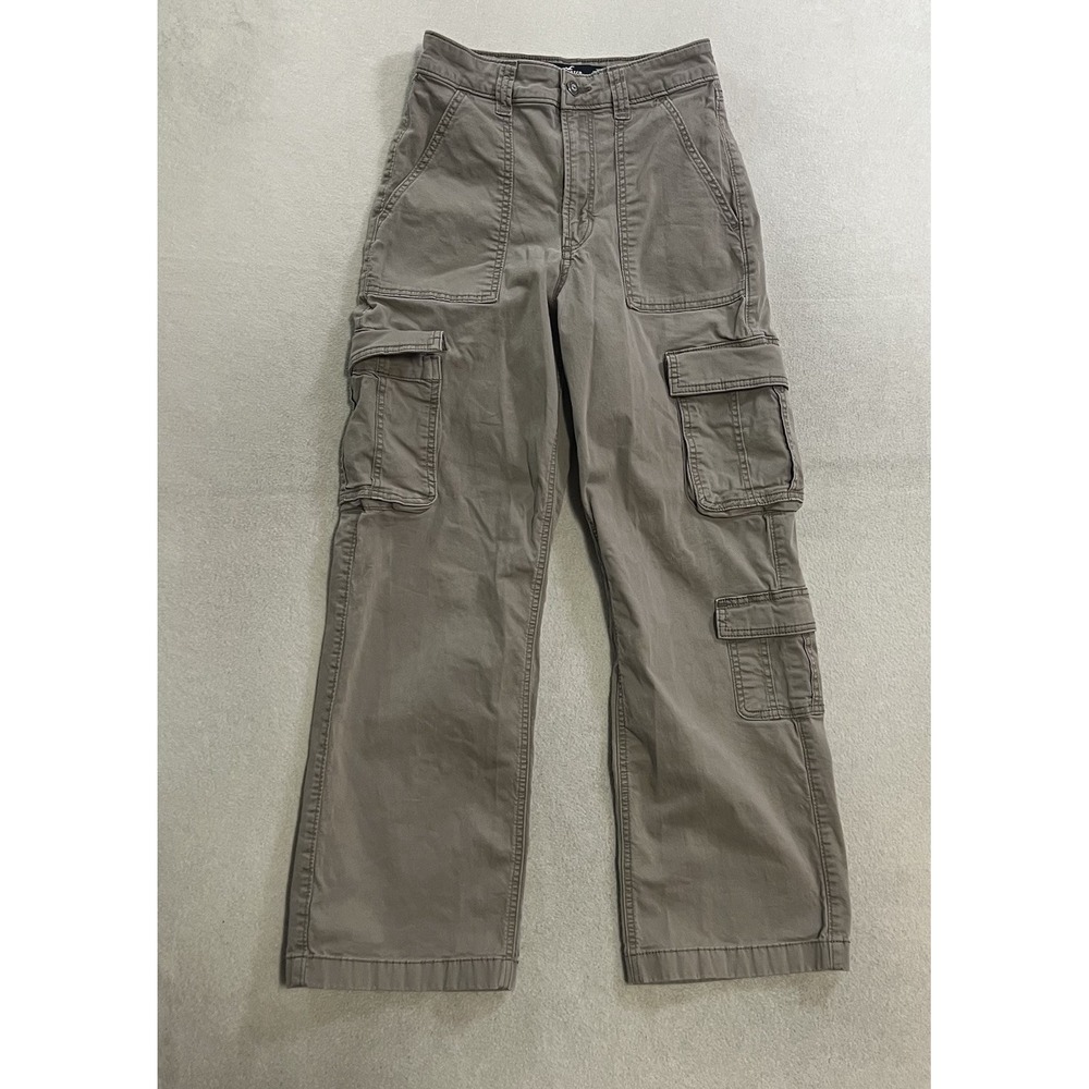 Hollister Ultra High Rise Baggy Cargo Utility Pants Women's Size 25S Beige Y2K
